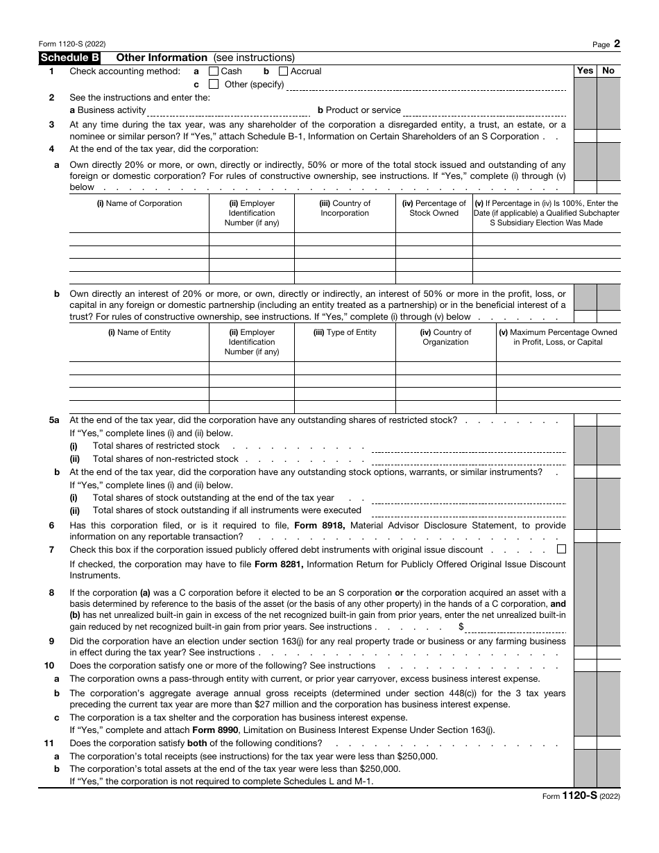 IRS Form 1120-S U.S. Income Tax Return for an S Corporation, Page 2
