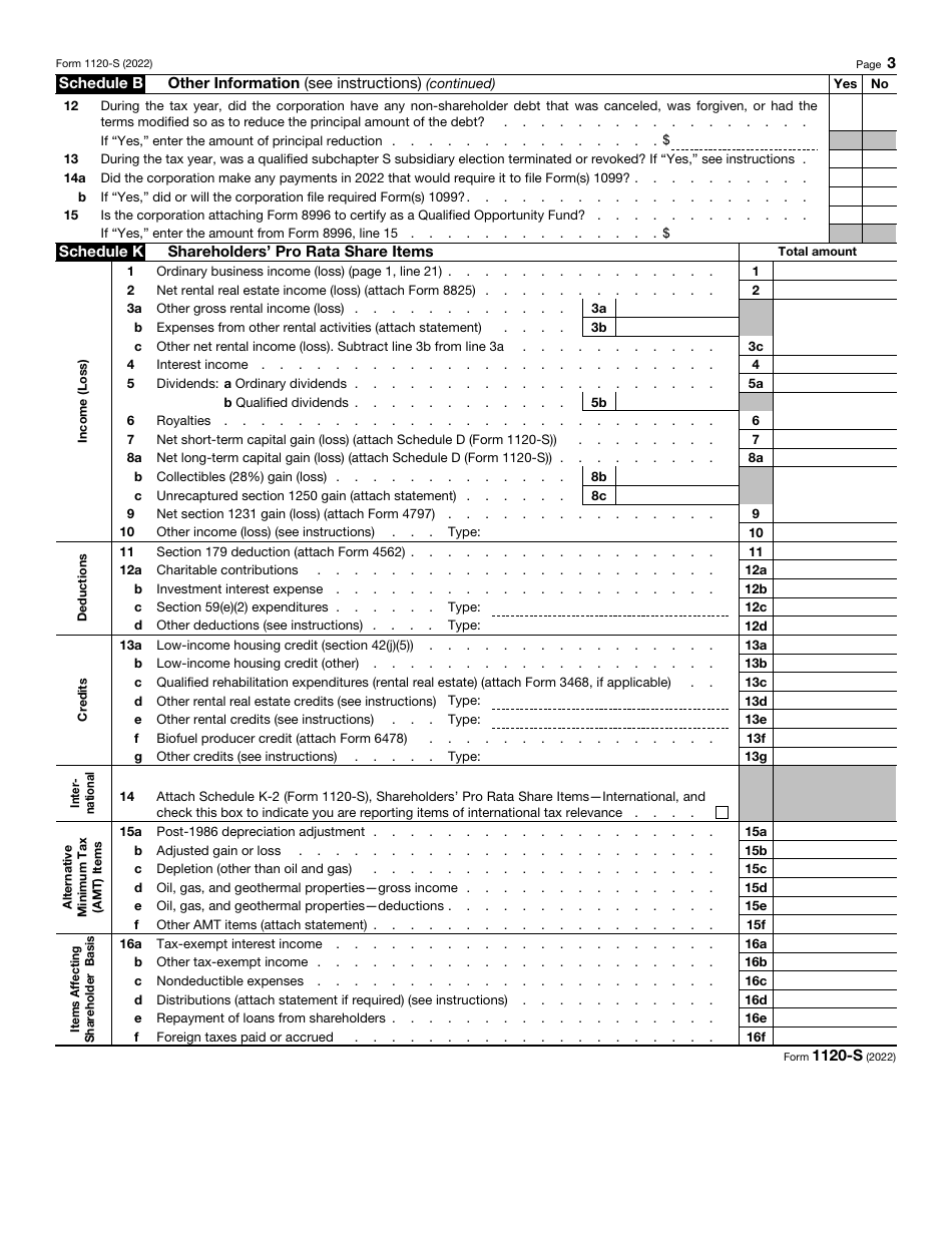 IRS Form 1120-S U.S. Income Tax Return for an S Corporation, Page 3