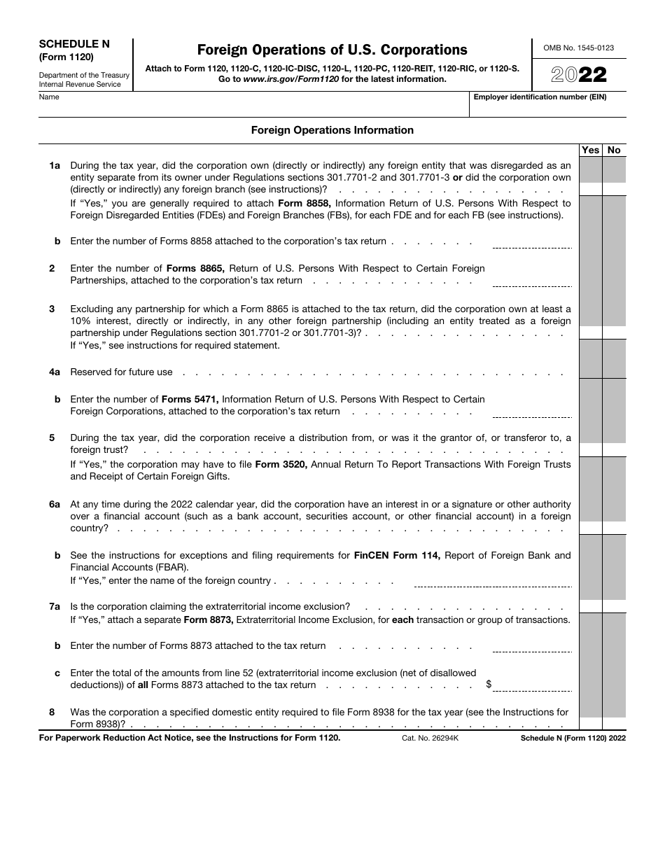 IRS Form 1120 Schedule N Foreign Operations of U.S. Corporations, Page 1
