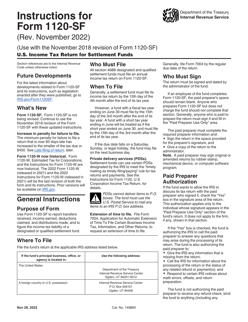 Instructions for IRS Form 1120-SF U.S. Income Tax Return for Settlement Funds, Page 1
