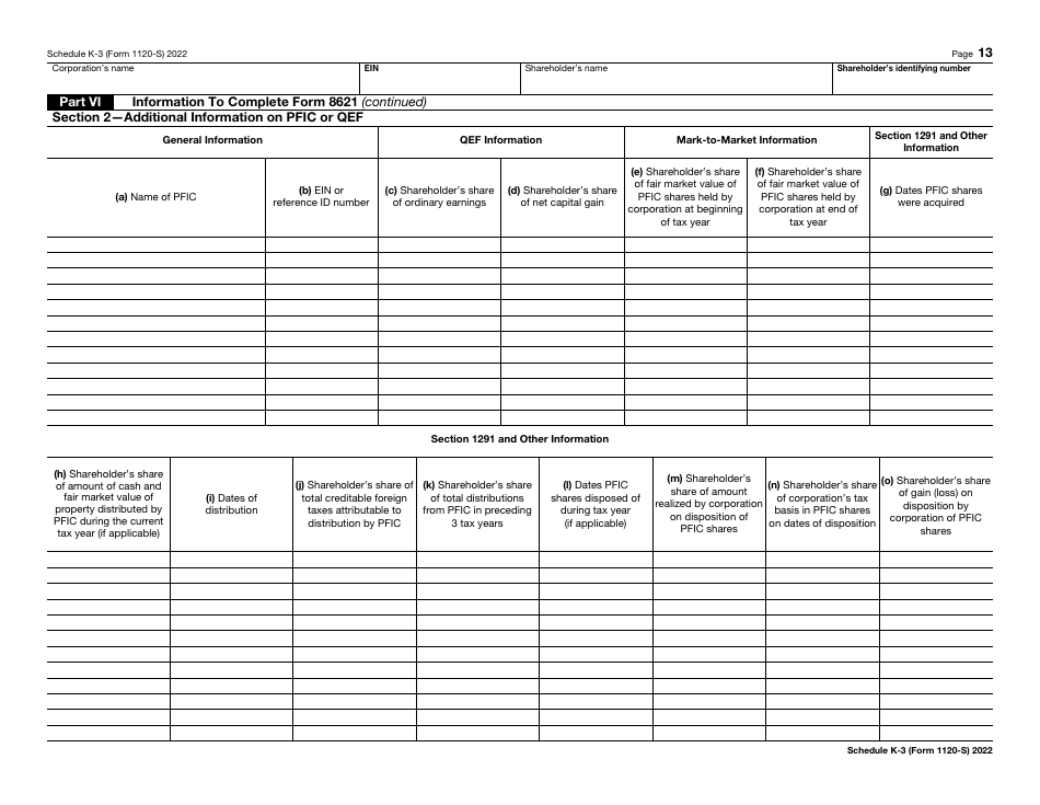 IRS Form 1120-S Schedule K-3 Shareholders Share of Income, Deductions, Credits, Etc. - International, Page 13