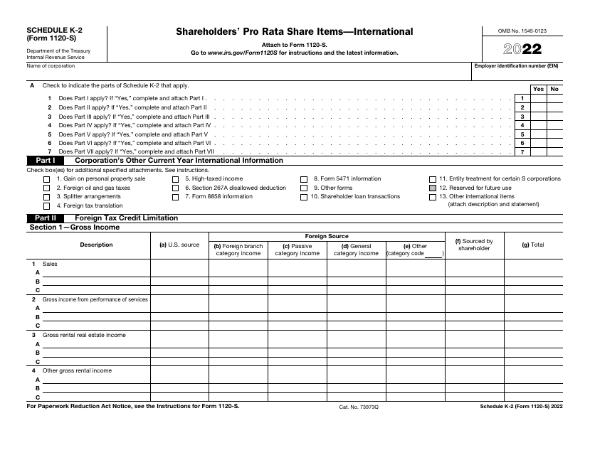 IRS Form 1120-S Schedule K-2 2022 Printable Pdf