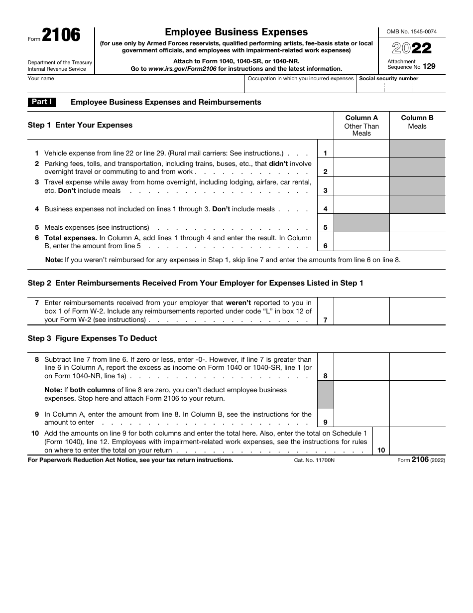 IRS Form 2106 Download Fillable PDF or Fill Online Employee Business