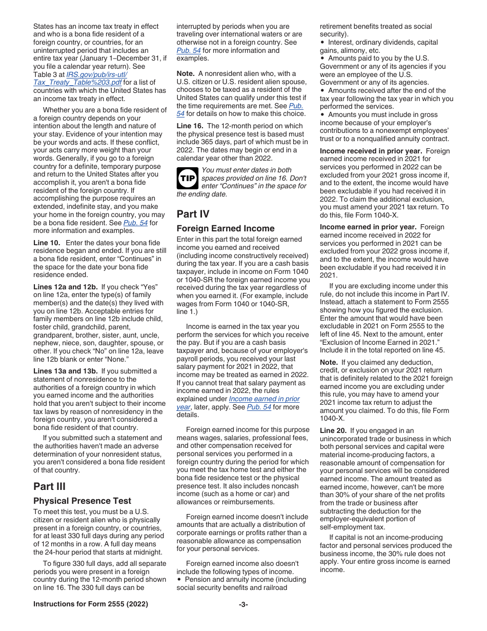 Instructions for IRS Form 2555 Foreign Earned Income, Page 3