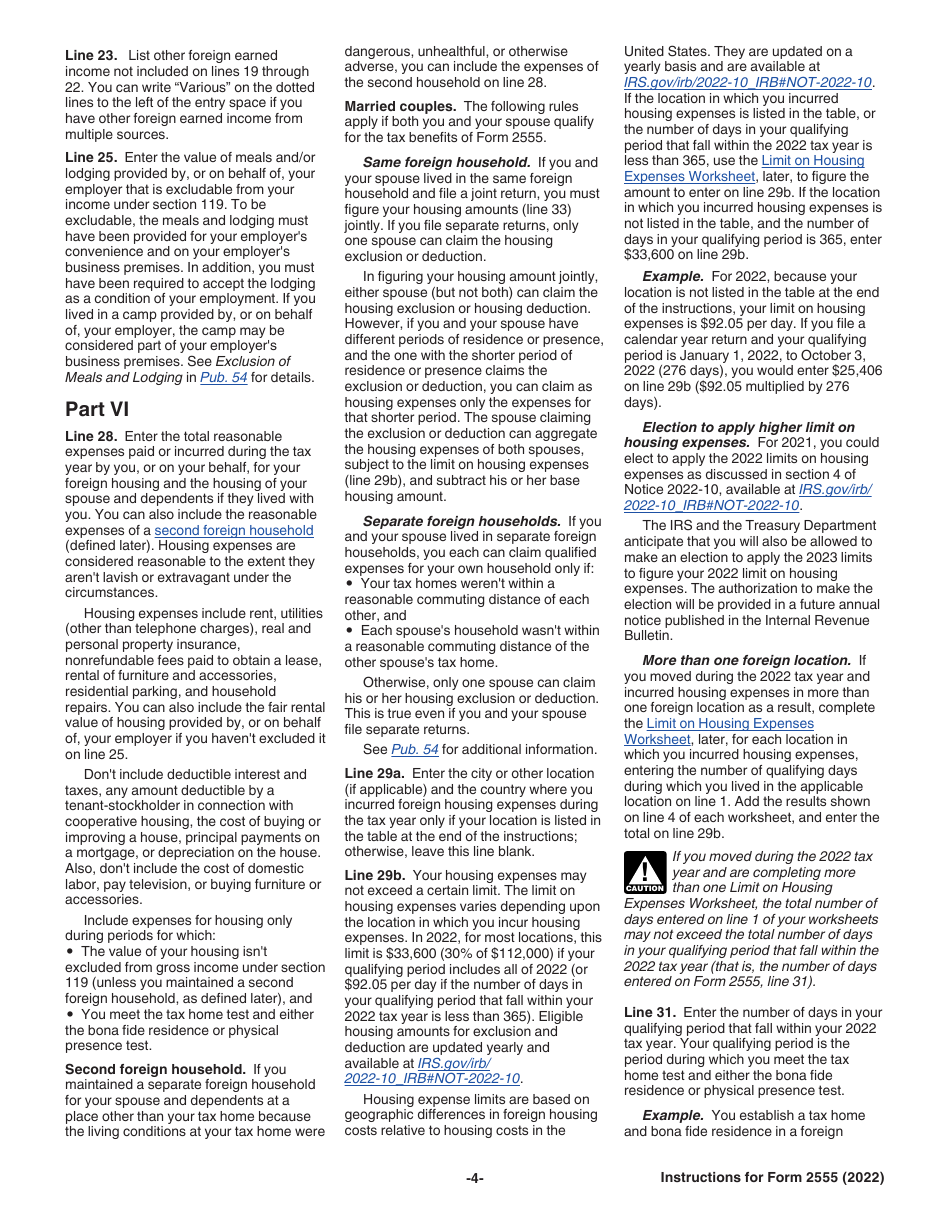 Instructions for IRS Form 2555 Foreign Earned Income, Page 4