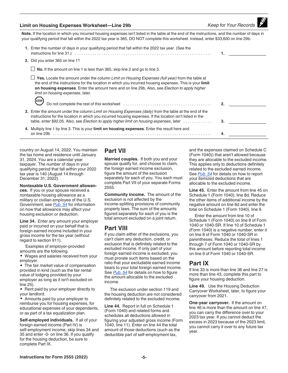 Instructions for IRS Form 2555 Foreign Earned Income, Page 5