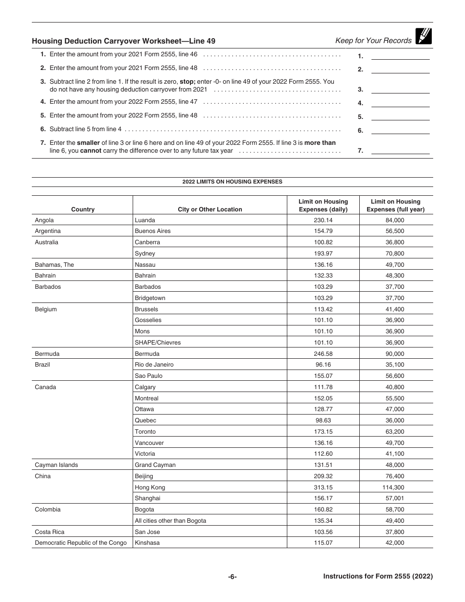 Instructions for IRS Form 2555 Foreign Earned Income, Page 6