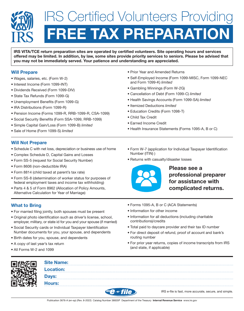 IRS Certified Volunteers Providing Free Tax Preparation (English / Spanish), Page 1