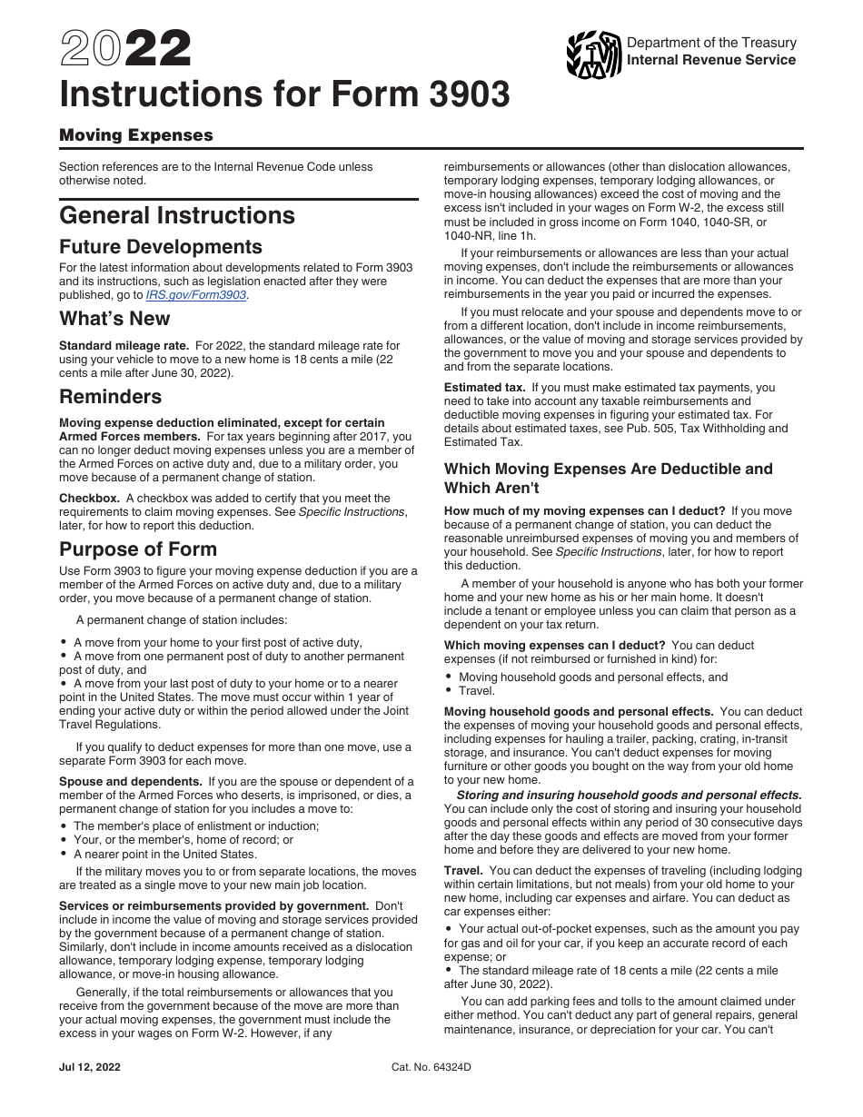 Instructions for IRS Form 3903 Moving Expenses, Page 1