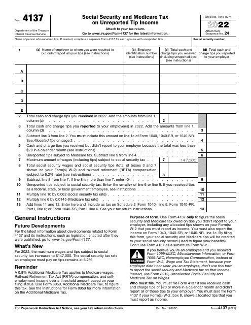 IRS Form 4137 2022 Printable Pdf