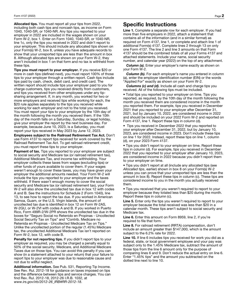 IRS Form 4137 Social Security and Medicare Tax on Unreported Tip Income, Page 2