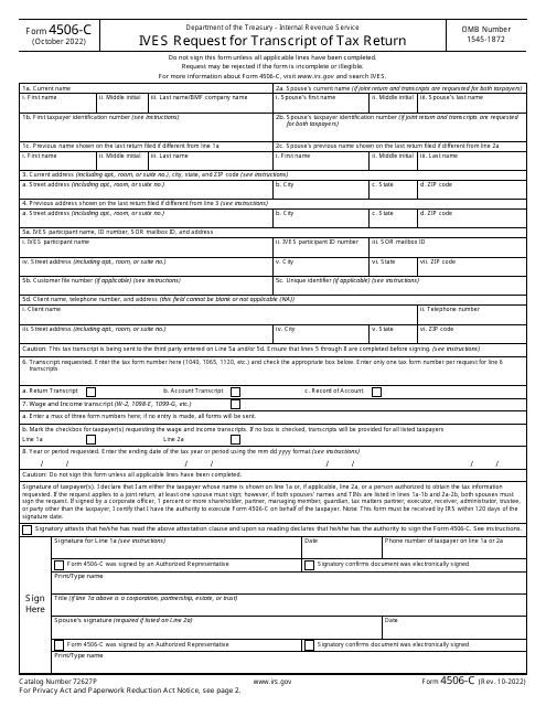 IRS Form 4506-C Ives Request for Transcript of Tax Return