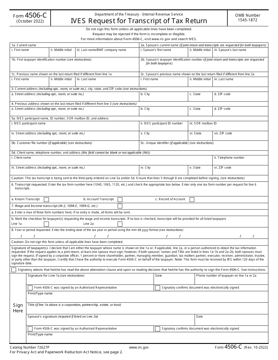 IRS Form 4506 C Download Fillable PDF or Fill Online Ives Request for