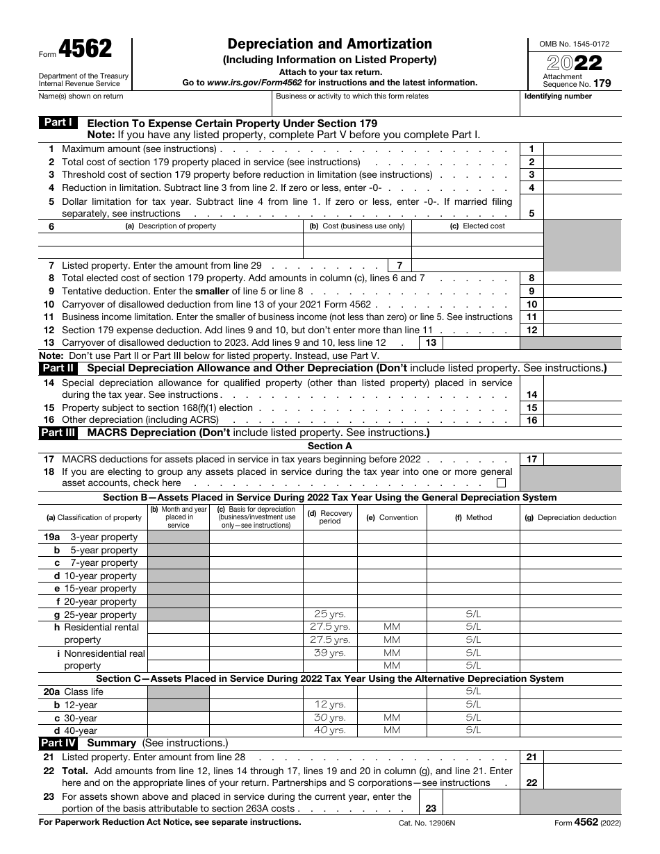 IRS Form 4562 Download Fillable PDF or Fill Online Depreciation and