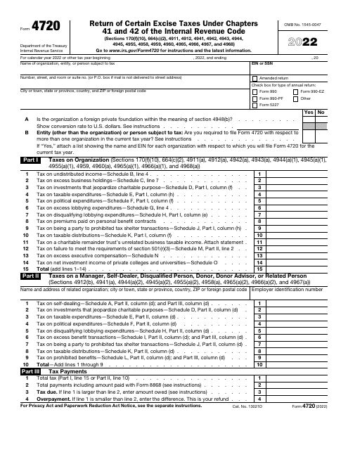 IRS Form 4720 2022 Printable Pdf