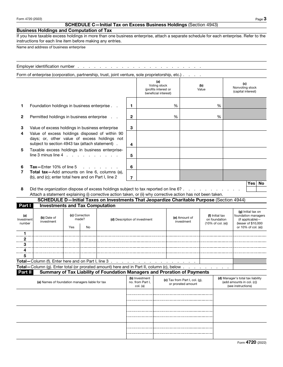 IRS Form 4720 Return of Certain Excise Taxes Under Chapters 41 and 42 of the Internal Revenue Code, Page 3