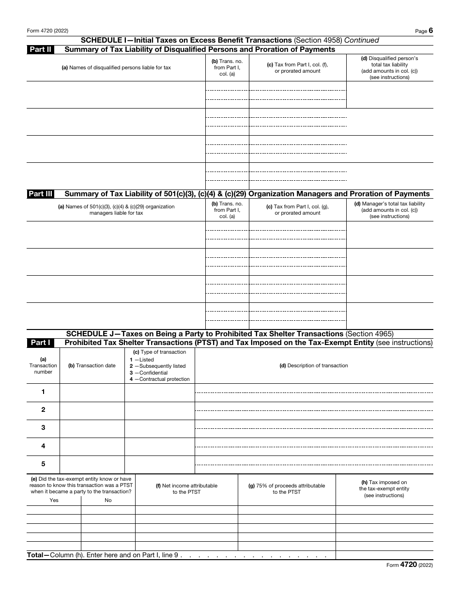IRS Form 4720 Return of Certain Excise Taxes Under Chapters 41 and 42 of the Internal Revenue Code, Page 6