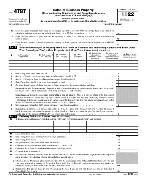 IRS Form 4797 Download Fillable PDF or Fill Online Sales of Business ...