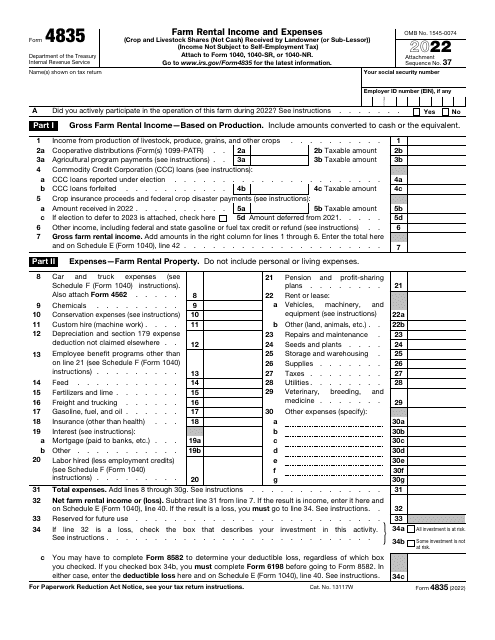 IRS Form 4835 2022 Printable Pdf