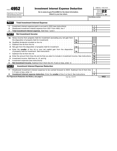 IRS Form 4952 2022 Printable Pdf
