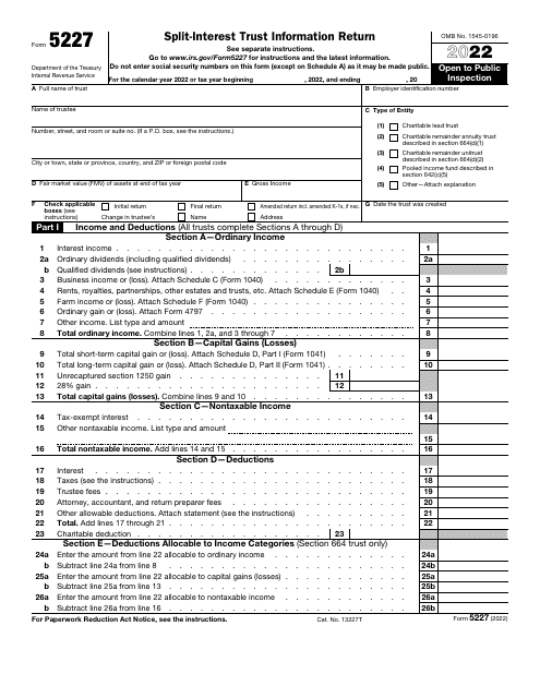 IRS Form 5227 2022 Printable Pdf