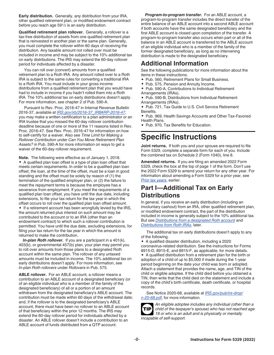 Instructions for IRS Form 5329 Additional Taxes on Qualified Plans (Including IRAs) and Other Tax-Favored Accounts, Page 2