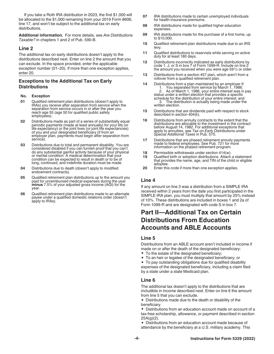 Instructions for IRS Form 5329 Additional Taxes on Qualified Plans (Including IRAs) and Other Tax-Favored Accounts, Page 4