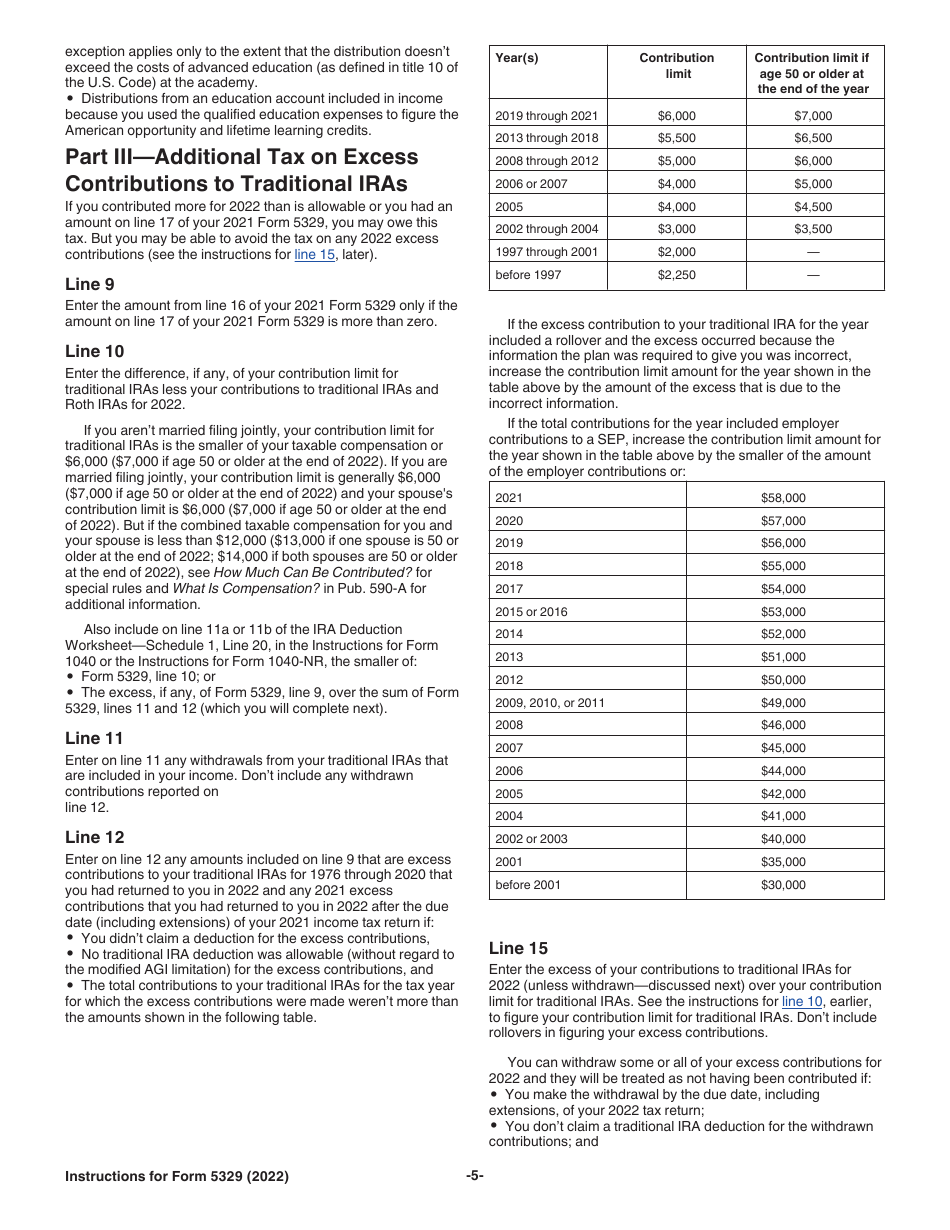 Instructions for IRS Form 5329 Additional Taxes on Qualified Plans (Including IRAs) and Other Tax-Favored Accounts, Page 5