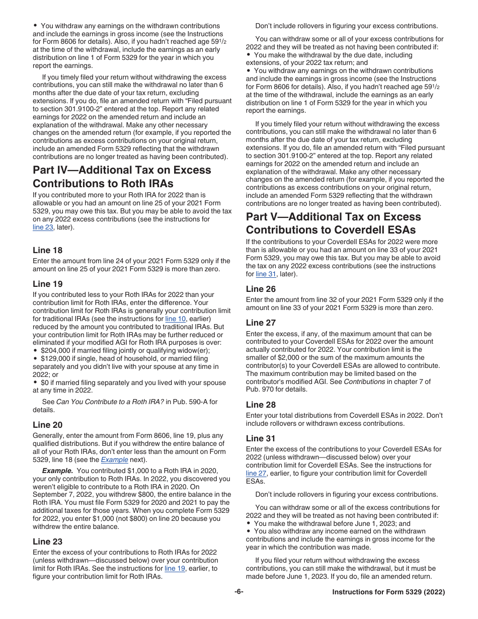 Instructions for IRS Form 5329 Additional Taxes on Qualified Plans (Including IRAs) and Other Tax-Favored Accounts, Page 6