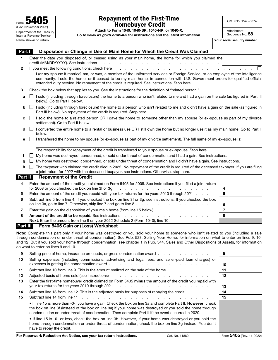 IRS Form 5405 Repayment of the First-Time Homebuyer Credit, Page 1