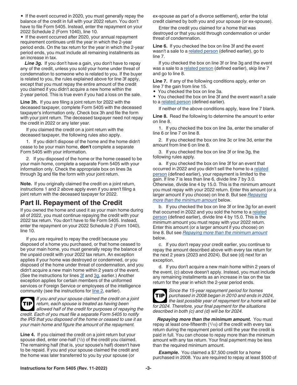 Instructions for IRS Form 5405 Repayment of the First-Time Homebuyer Credit, Page 3