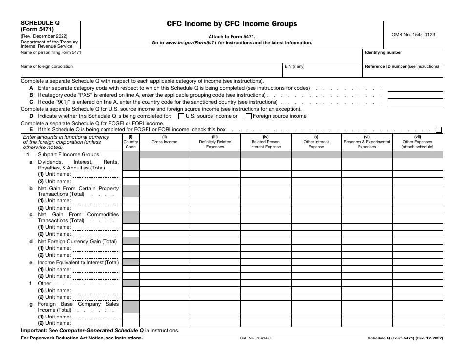 IRS Form 5471 Schedule Q Cfc Income by Cfc Income Groups, Page 1