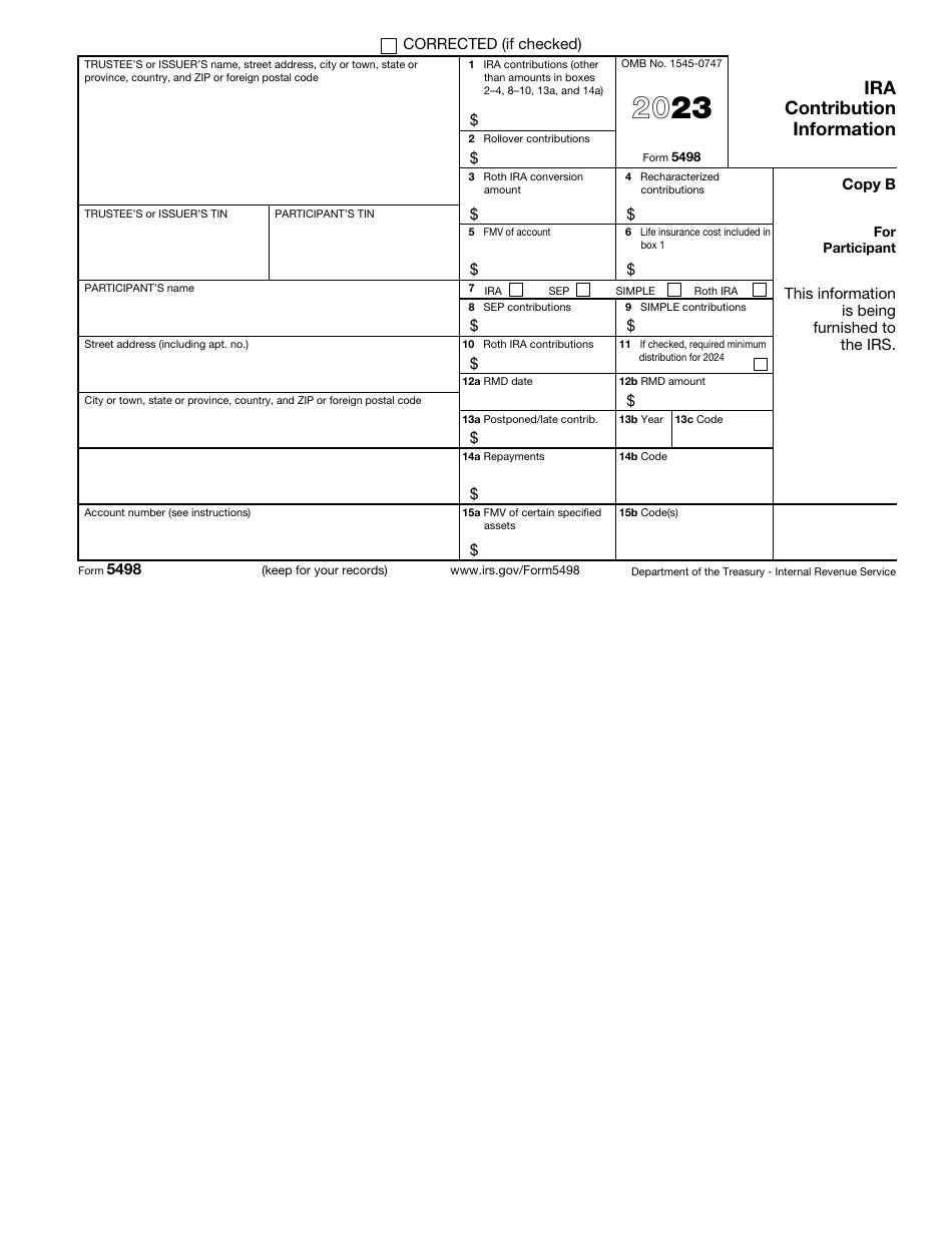 IRS Form 5498 Download Fillable PDF or Fill Online Ira Contribution ...