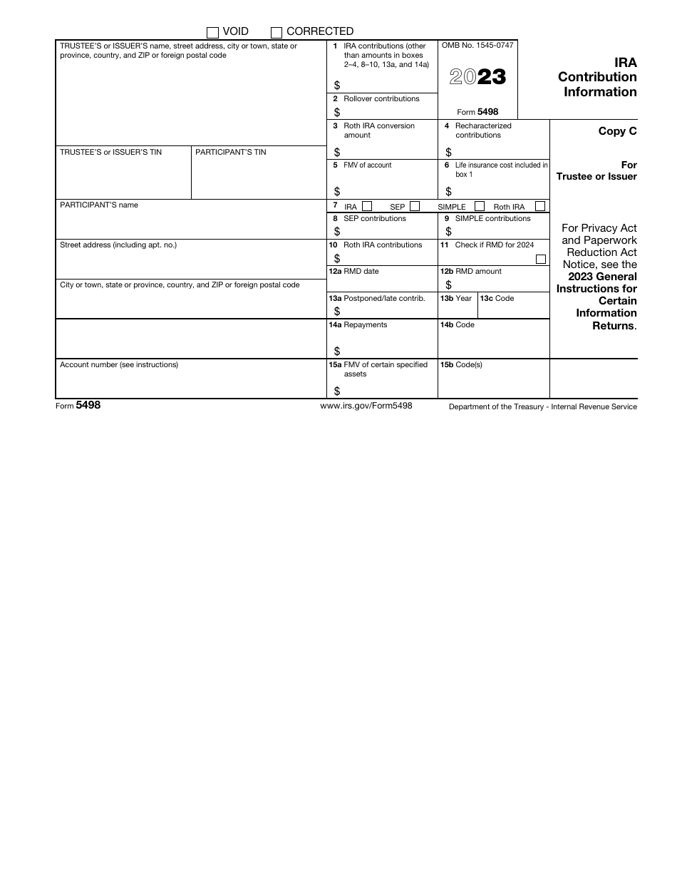 IRS Form 5498 Download Fillable PDF or Fill Online Ira Contribution ...