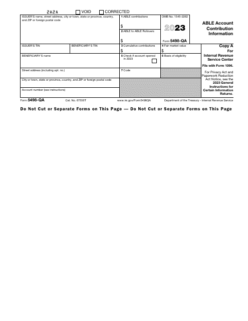 IRS Form 5498-QA Able Account Contribution Information, 2023