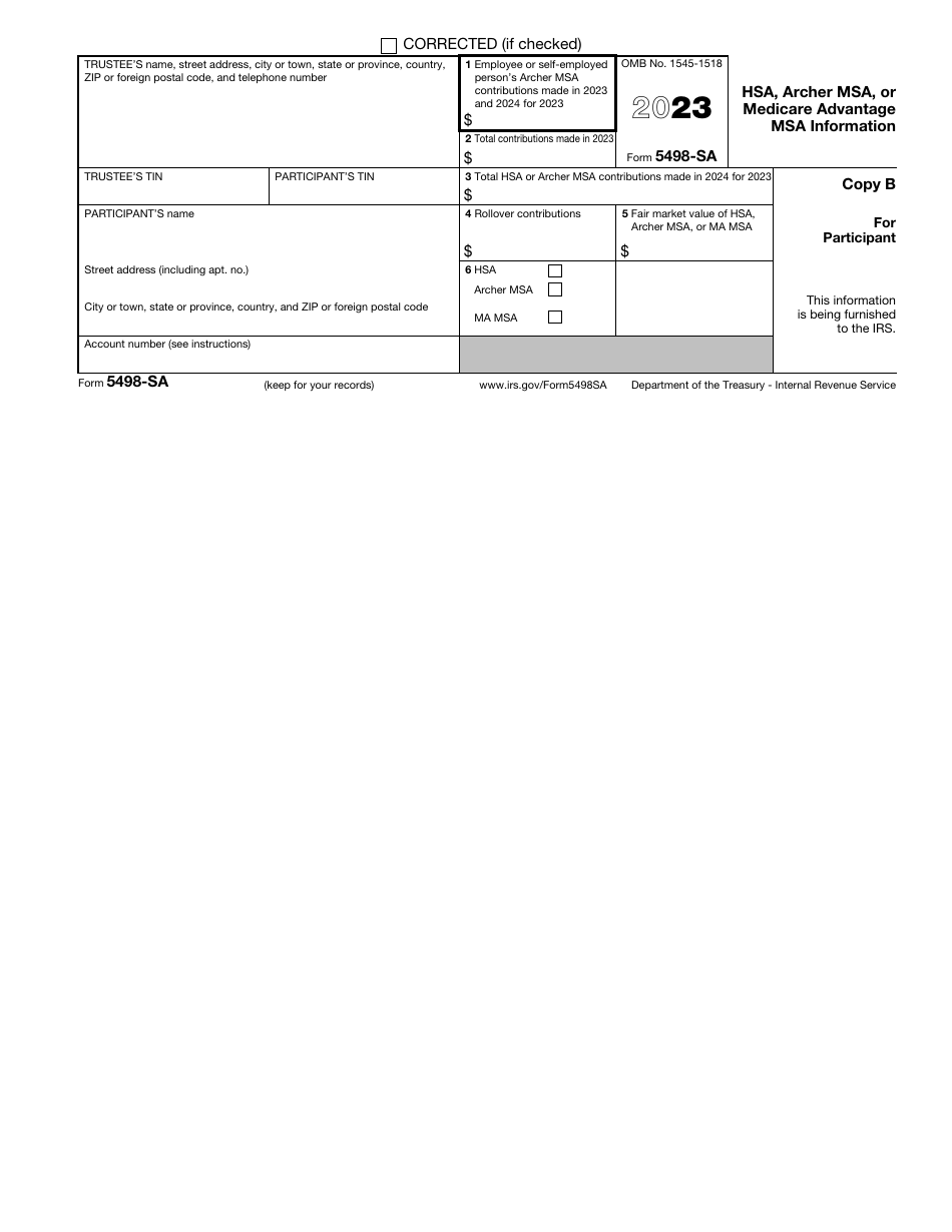 IRS Form 5498-SA Download Fillable PDF or Fill Online Hsa, Archer Msa ...