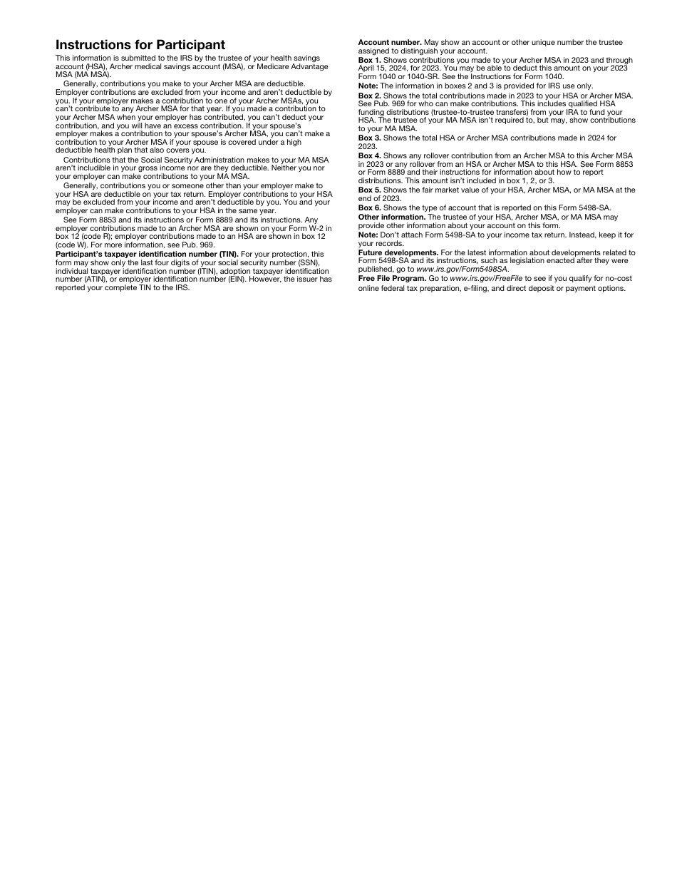 IRS Form 5498-SA Hsa, Archer Msa, or Medicare Advantage Msa Information, Page 3