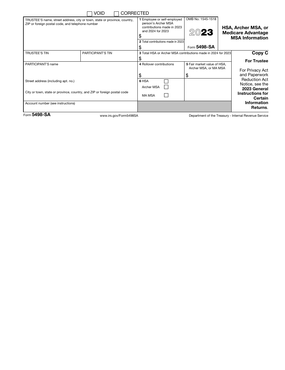 IRS Form 5498-SA Download Fillable PDF or Fill Online Hsa, Archer Msa ...