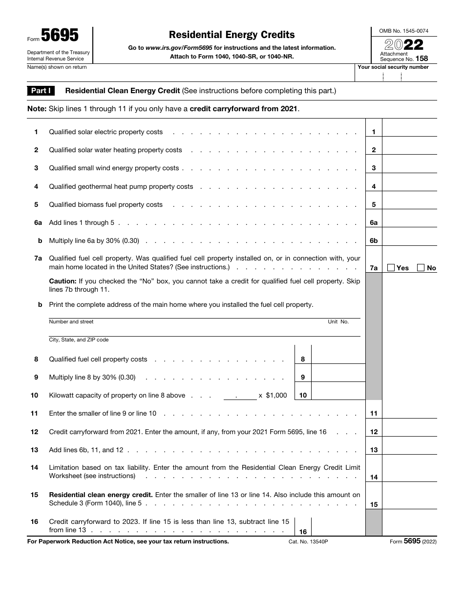 Irs Form 5695 Download Fillable Pdf Or Fill Online Residential Energy 