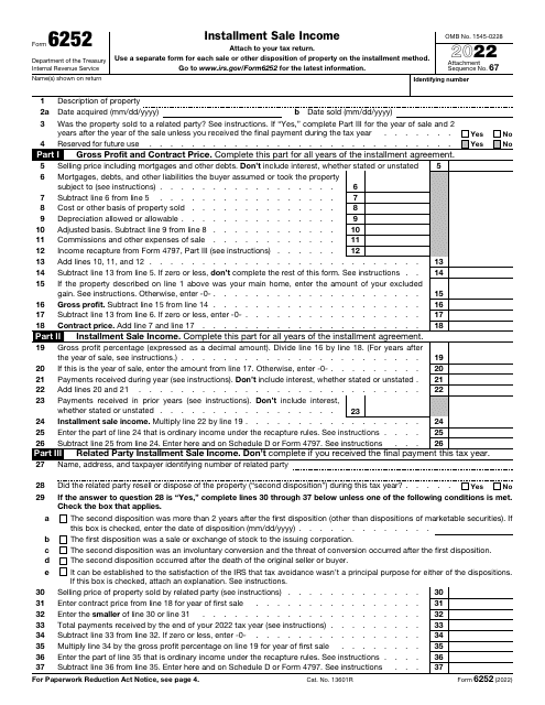 IRS Form 6252 2022 Printable Pdf