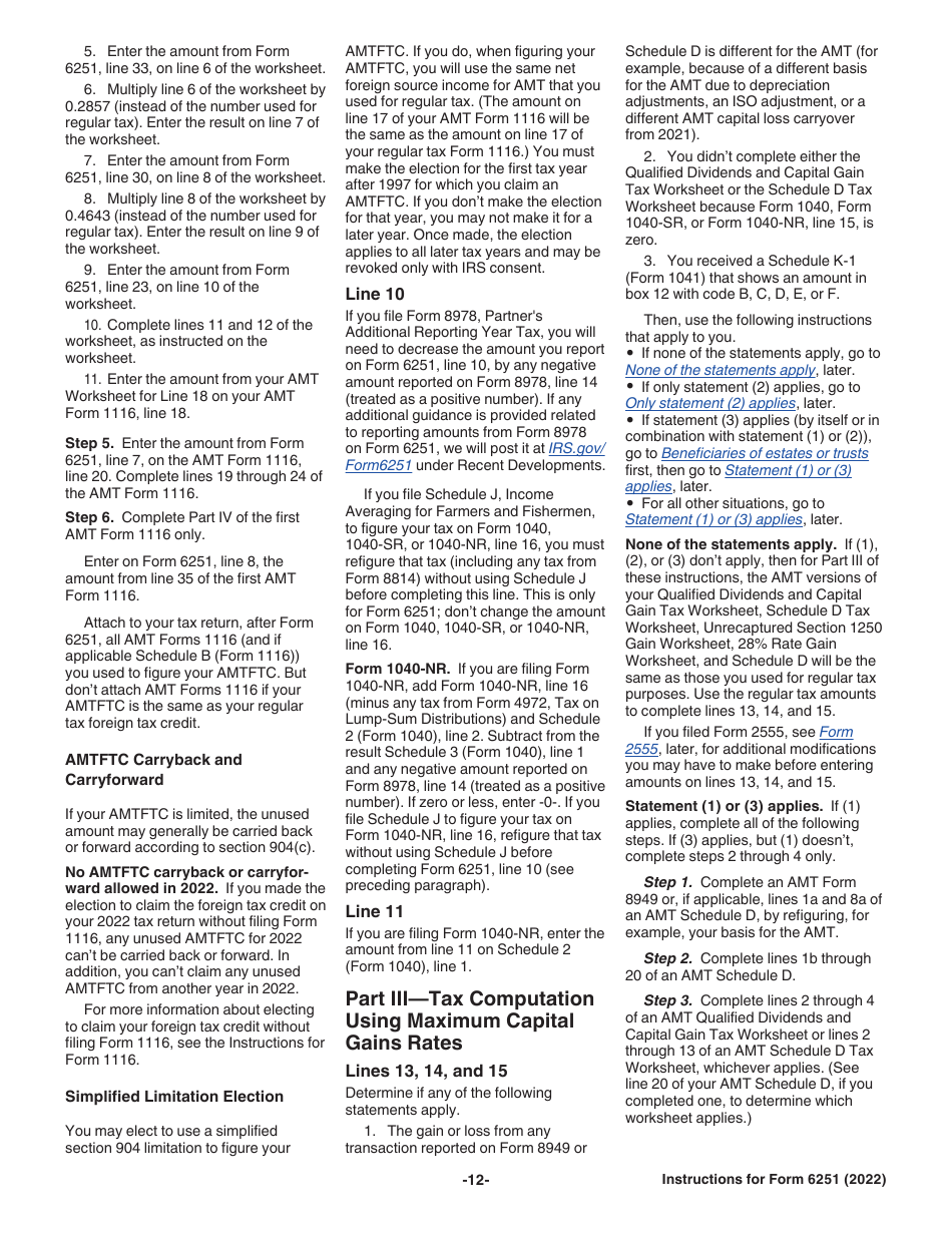 Instructions for IRS Form 6251 Alternative Minimum Tax - Individuals, Page 12