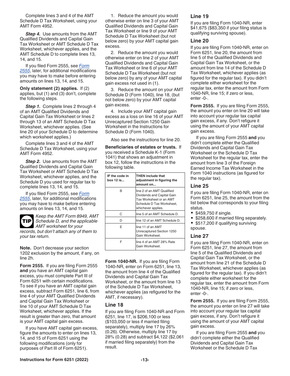 Instructions for IRS Form 6251 Alternative Minimum Tax - Individuals, Page 13