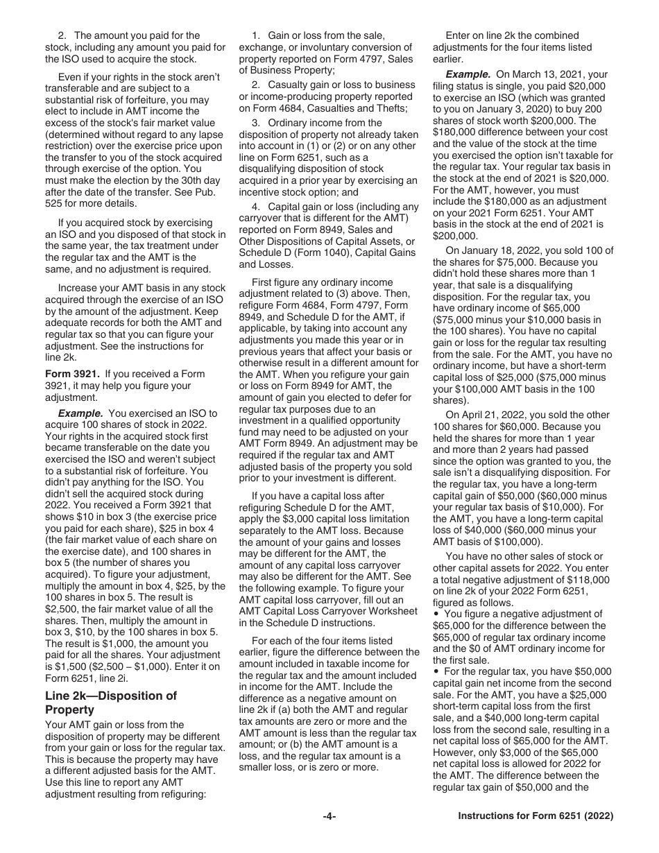 Instructions for IRS Form 6251 Alternative Minimum Tax - Individuals, Page 4