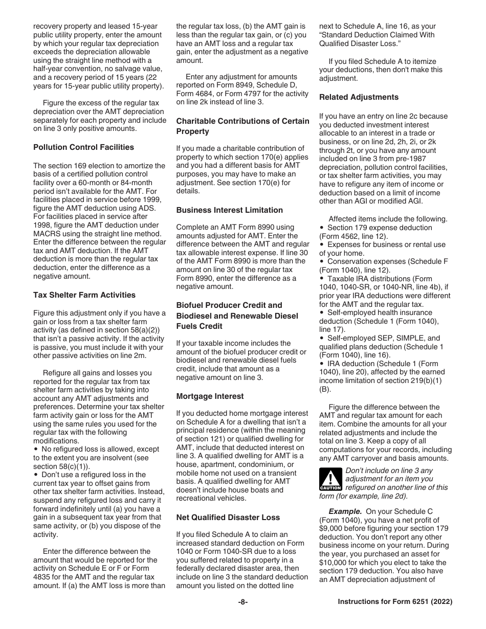 Instructions for IRS Form 6251 Alternative Minimum Tax - Individuals, Page 8