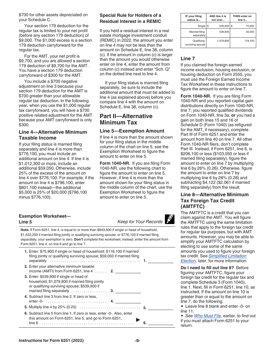Instructions for IRS Form 6251 Alternative Minimum Tax - Individuals, Page 9