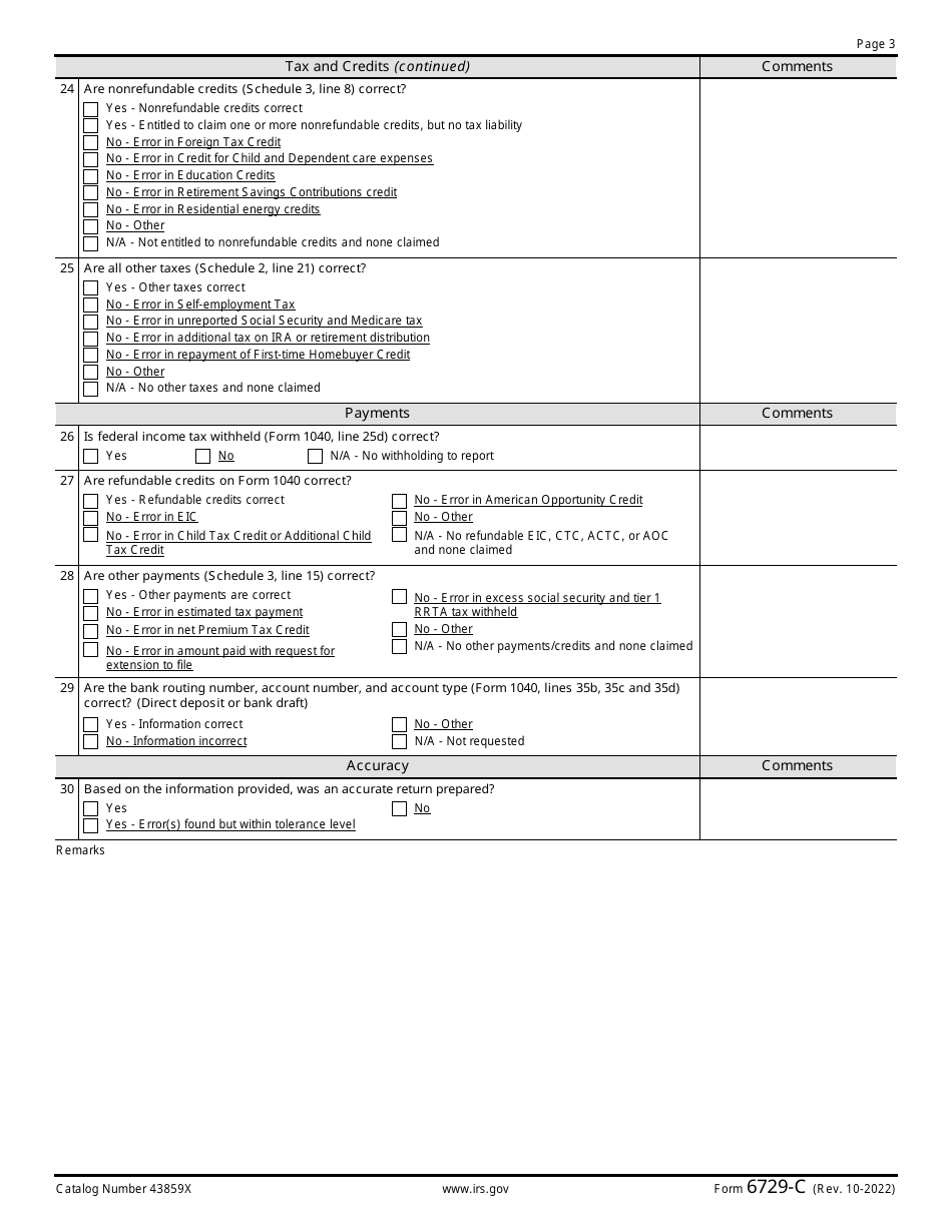 IRS Form 6729-C Fsv Return Review Sheet, Page 3
