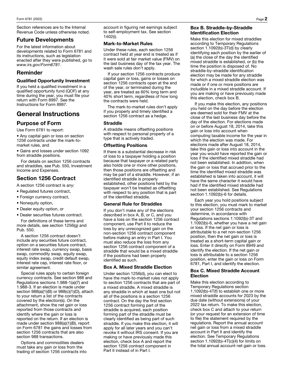 IRS Form 6781 Gains and Losses From Section 1256 Contracts and Straddles, Page 2