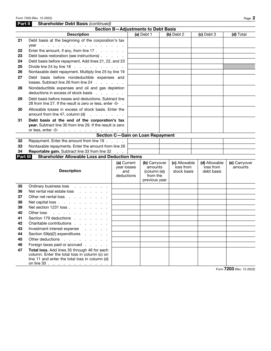 IRS Form 7203 Download Fillable PDF or Fill Online S Corporation ...