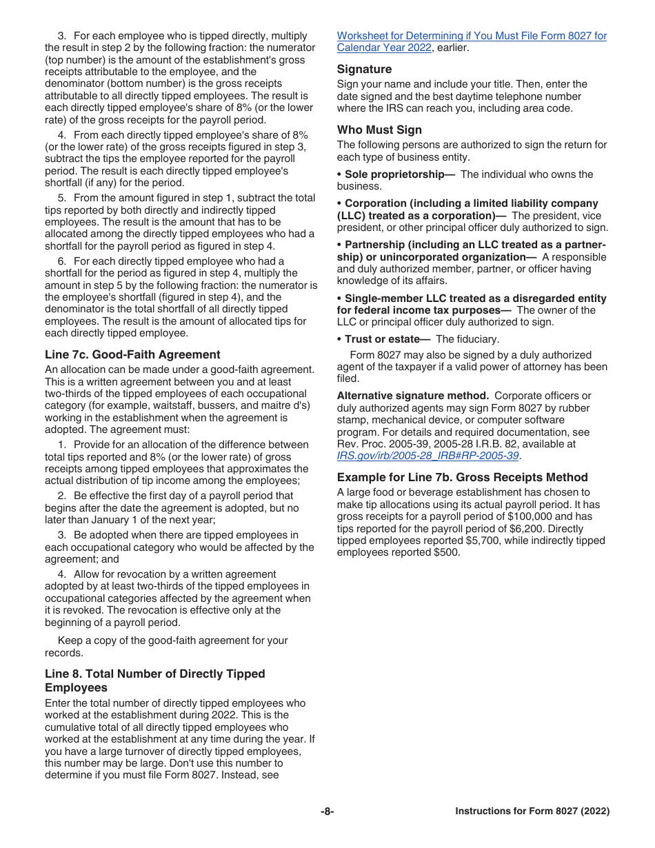 Instructions for IRS Form 8027 Employers Annual Information Return of Tip Income and Allocated Tips, Page 8