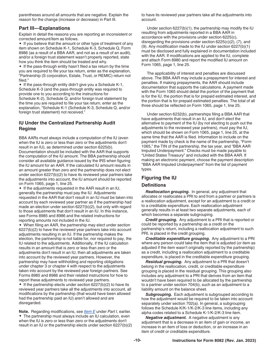 Instructions for IRS Form 8082 Notice of Inconsistent Treatment or Administrative Adjustment Request (AAR), Page 10